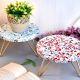 Turquoise and Red Terrazzo Wood and Resin Cake Stand for Dessert, Fruit and Planter